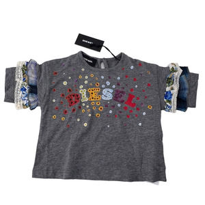 Diesel Floral Logo Graphic Print Top Blouse Lace Ruffles Girls Baby Size 3M NEW